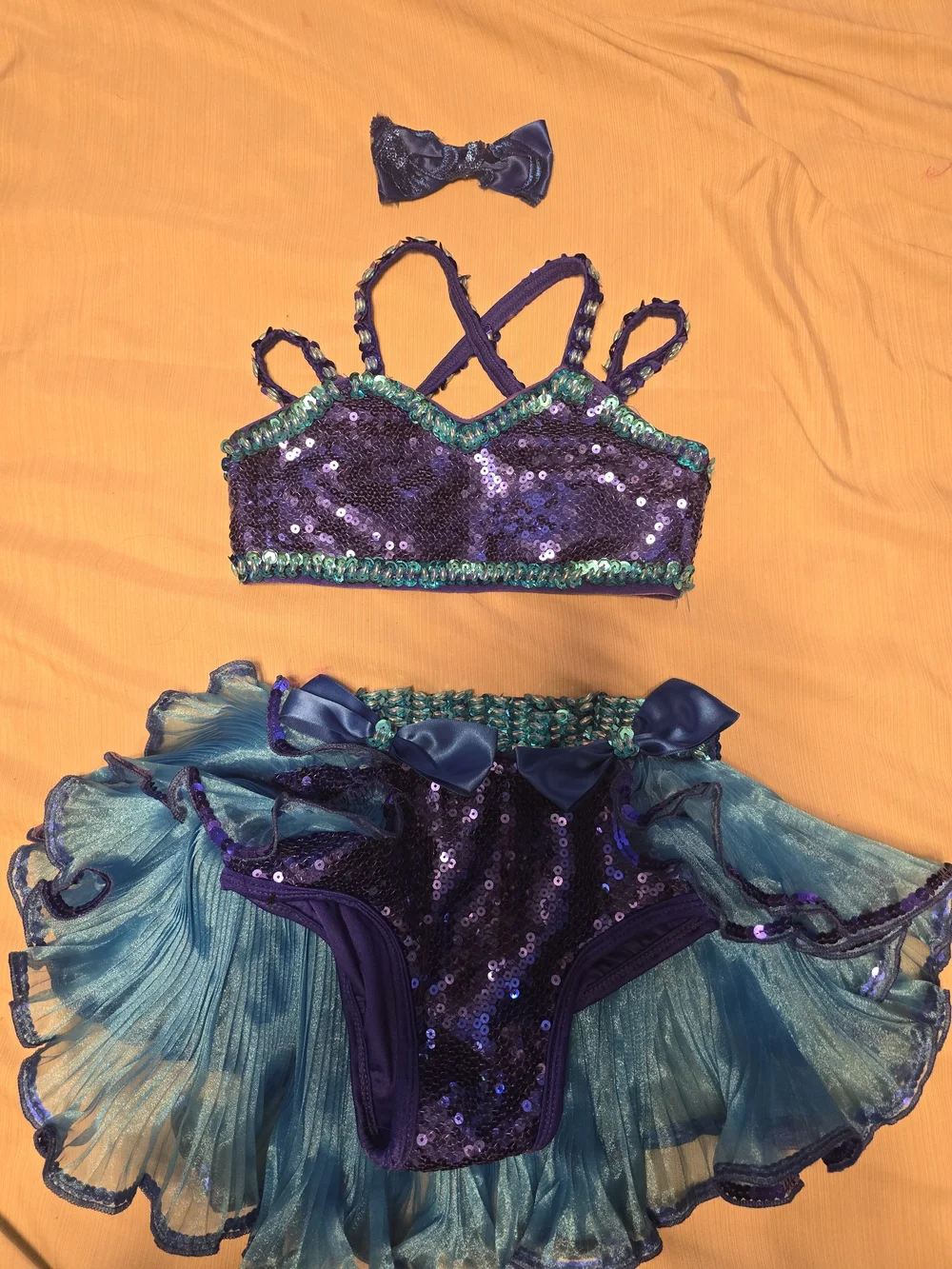 Glamour Costume - Royal/Navy Blue & Aqua Sequin Dance Costume for Kids